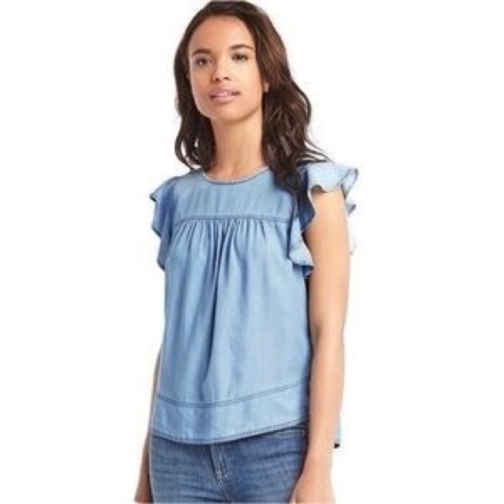 Gap Flutter Sleeve Chambray Top - image 1